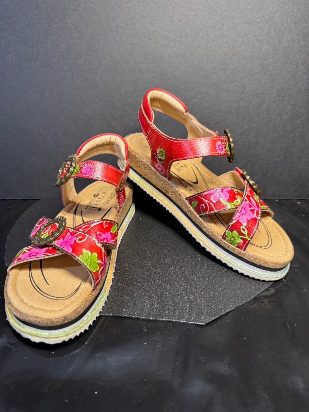 L’Artiste NEW Spring Step Leather Sandals Red Pink Velcro Buckle Comfort EU 36